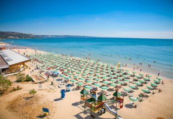 Panoramic view of Golden Sands beach, Bulgaria. Panoramic view of Golden Sands beach (Zlatni Piasci) in Bulgaria.