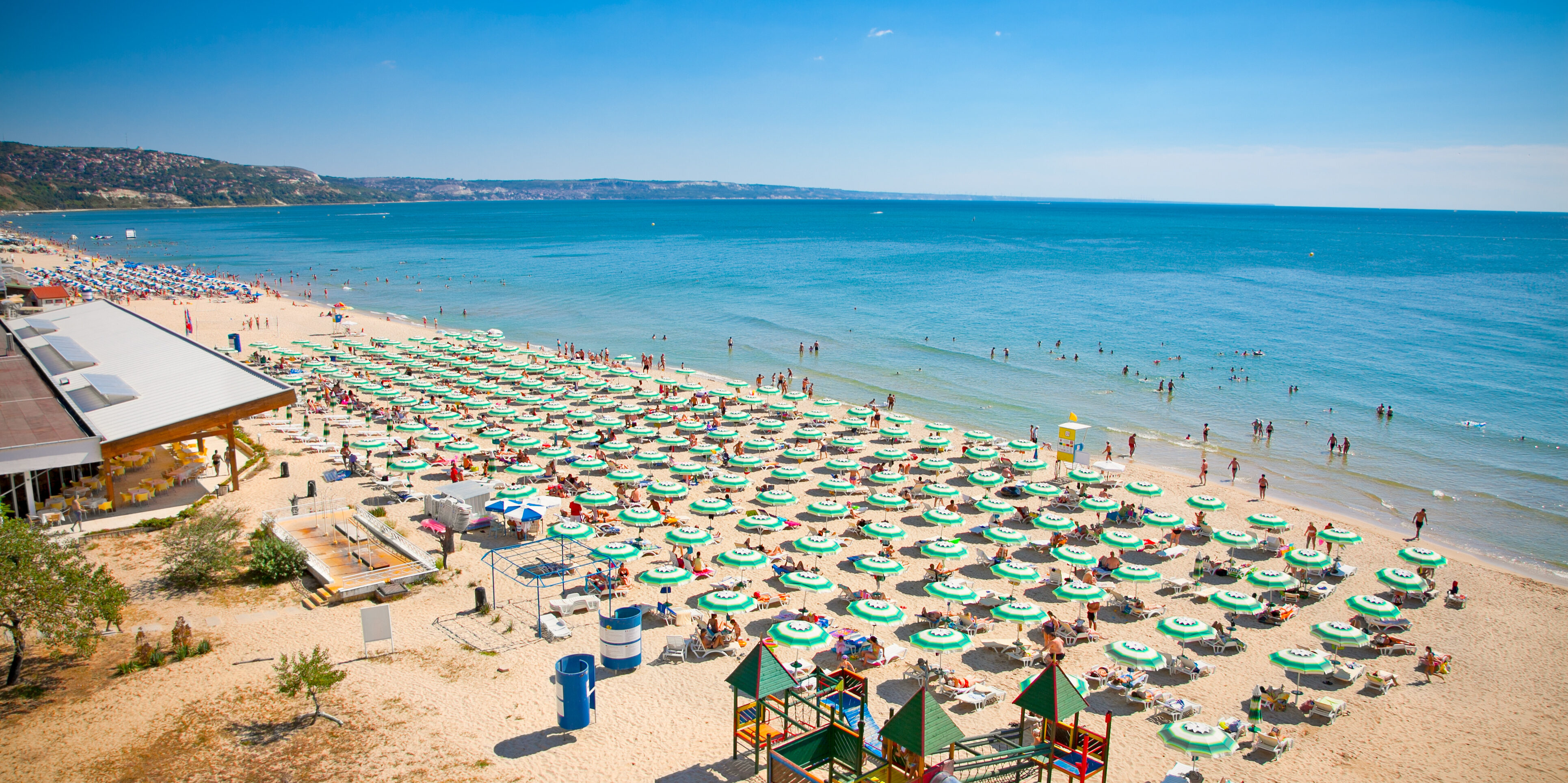 Panoramic view of Golden Sands beach (Zlatni Piasci) in Bulgaria.
